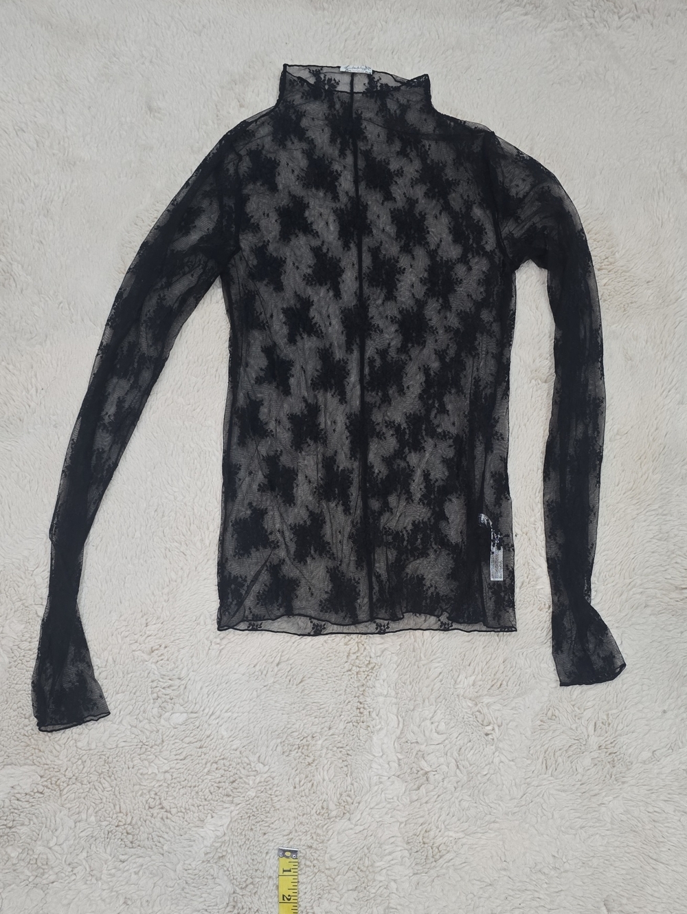 Free People Black Sheer Long-Sleeve Mock Neck Top